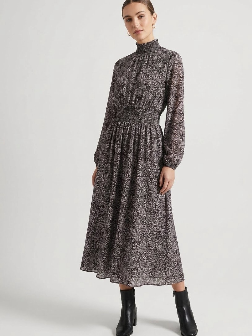 Fourteenth Place brown leopard print midi dress